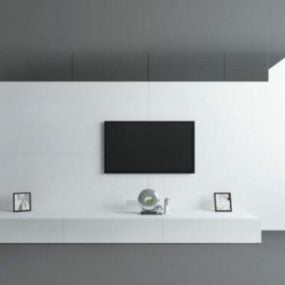 קיר טלוויזיה רקע צבוע לבן דגם תלת מימד