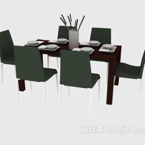 モダンなダイニング テーブルと椅子、食器 3D モデル