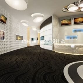 מסדרון מלון עם שטיח שחור דגם תלת מימד