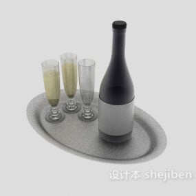 Wine Tray With Glass 3d model