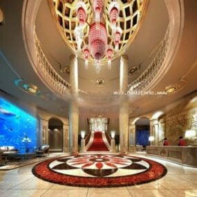 Oval Hotel Lobby Hall Interior Scene 3d model