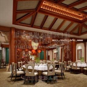 Hotel Restaurant With Table Chair Interior Scene 3d model