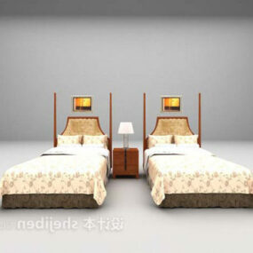Modello 3d del letto singolo gemello dell'hotel europeo