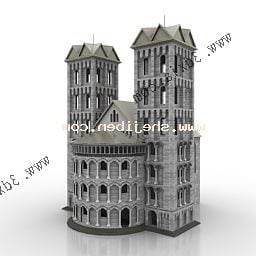 Stone Castle Building On Desert 3d model