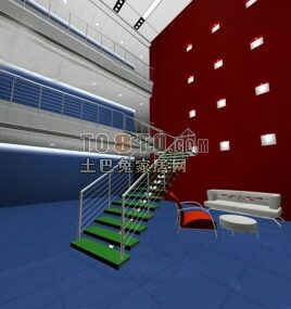 غرفة معيشة داخلية دوبلكس مساحة داخلية نموذج ثلاثي الأبعاد