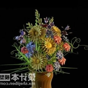 Colorful Flower Bush In Porcelain Vase 3d model
