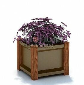 Potted Bonsai Flower Wooden Box 3d model