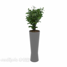 3D-Modell einer grünen Pflanze im Innenbereich mit grauem Topf