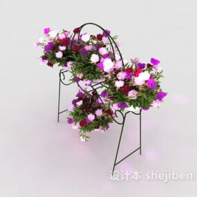 Stand Bunga Besi Dengan Semak Bunga model 3d