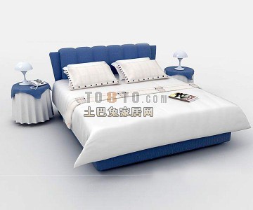 سرير أوروبي أزرق أبيض اللون
