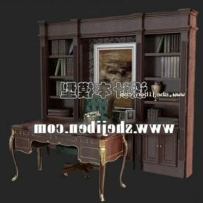 Antique Bookcase With Table 3d model