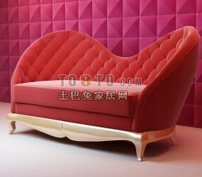Modelo 3d de móveis de sala de estar com sofá tufado vermelho