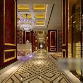 Modello 3d della scena interna del corridoio europeo dell'hotel