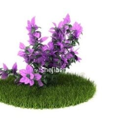 Pemandangan Bunga Ungu Dengan Model Rumput 3d