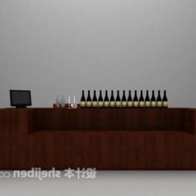 Wooden Bar Table Chair 3d model