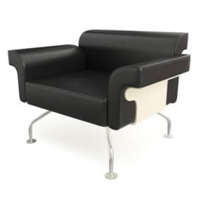 Black Leather Armchair Steel Legs 3d model