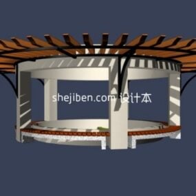 Kruhová budova pavilonu s dřevěnou střechou 3D modelem