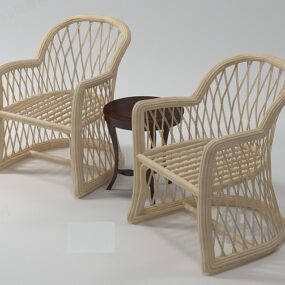 屋外籐テーブルと椅子セット3Dモデル