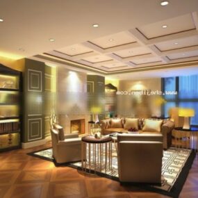 Living Room Interior Scene With Wooden Floor 3d model