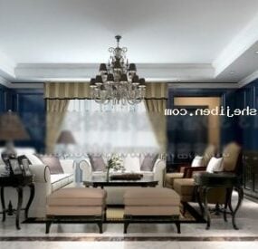 Modelo 3D da cena interior elegante da sala de estar europeia