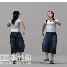 Langhåret skønhedspige Walking Pose 3d-model