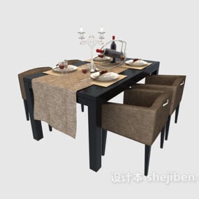 3д модель роскошного обеденного стола со стульями