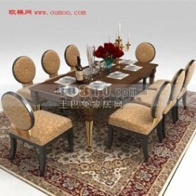Ylellinen klassinen ruokapöydän tuoli ja matto 3d-malli