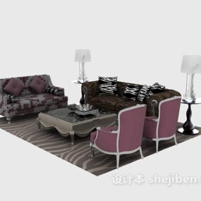 Розкішний європейський диван журнальний столик 3d модель