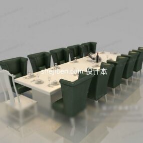 میز ناهارخوری لوکس اروپایی و صندلی پارچه ای مدل سه بعدی