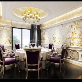 Modelo 3d de cena interior de sala de jantar europeia de luxo