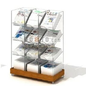 Exposición de revistas sobre estantería de libros de cristal modelo 3d