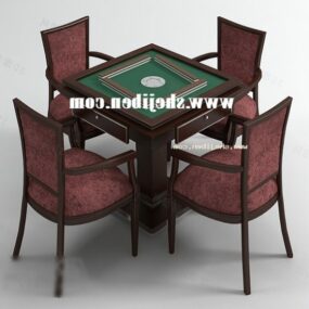 나무 의자 테이블이 있는 마작 테이블 3d 모델