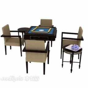 مجموعة طاولة وكرسي ألعاب ماهجونج نموذج ثلاثي الأبعاد