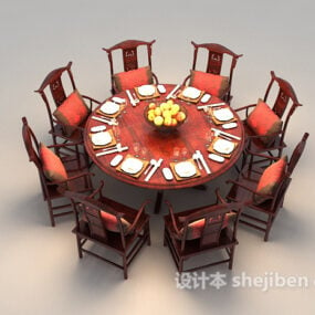 米色轮桌椅3d模型