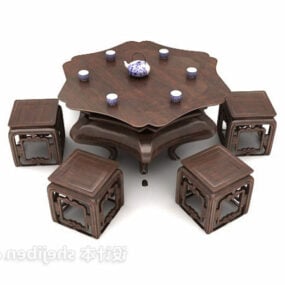 Mahagonový čajový stůl židle Set 3D model