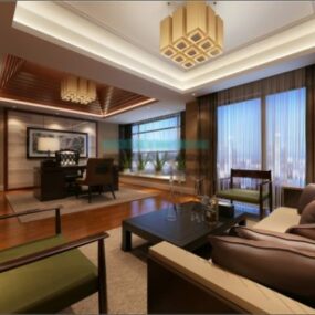Manager Room Interior With Chandelier Scene 3d model