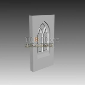 Kirchenwand mit geschnitzter Fensterdekoration 3D-Modell