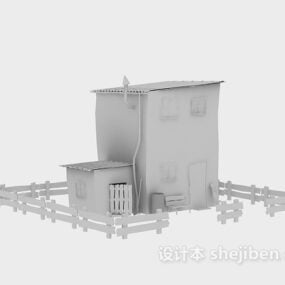 フェンス付きカントリーハウスの建物3Dモデル