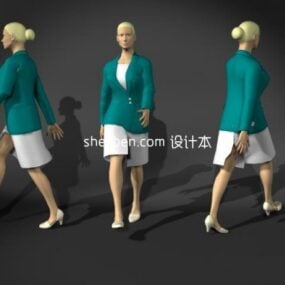 中年女性キャラクターウォーキング3Dモデル