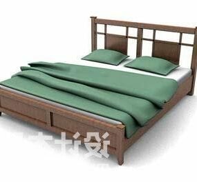 سرير خشب صيني مزدوج نموذج ثلاثي الأبعاد