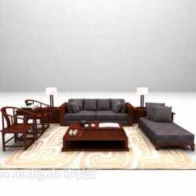 Chinese Grey Sofa Combination Set 3d model