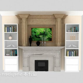 Modern Tv Wall With Fireplace 3d model