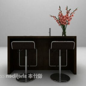 Modern Black Bar Table Chair 3d model
