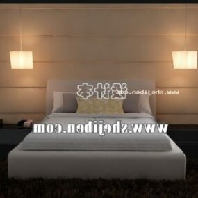 Brun seng med træbagvæg og malerindretning 3d-model