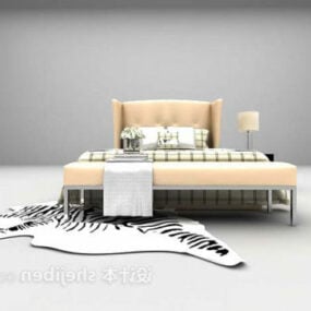 מיטת חדר שינה מודרנית עם שטיח פרווה דגם תלת מימד