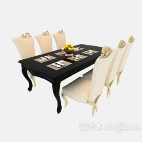 Modern Black Dining Table And White Chairs 3d model