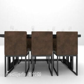 طاولة طعام حديثة كرسي جلد بني موديل 3D