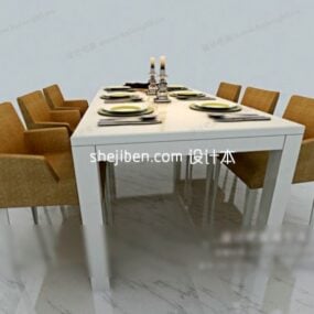 Ghế ăn màu nâu với bàn ăn màu trắng mẫu 3d