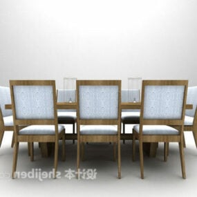 كرسي طاولة طعام خشب بني حديث موديل ثلاثي الأبعاد