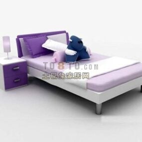 Beige bed Antiek houten bed 3D-model